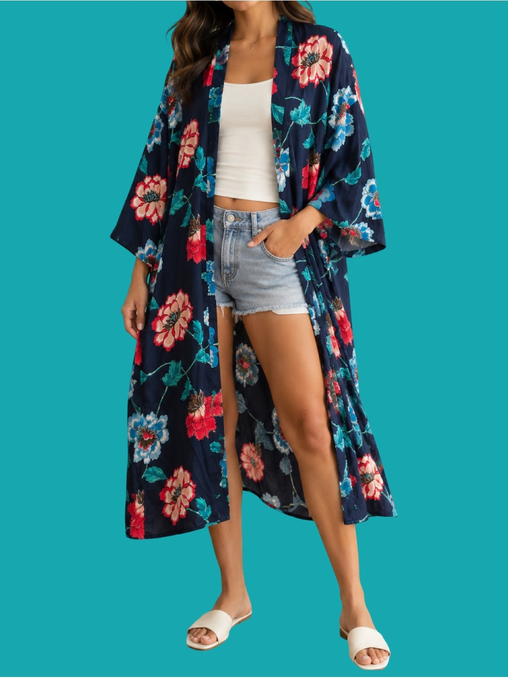 Forever 21 Floral Navy Kimono